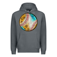 Rock baseball with sunflower round earrings Premium Hoodie - BundleAndBundleShop