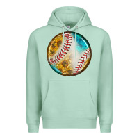 Seafoam baseball with sunflower round earrings Premium Hoodie - BundleAndBundleShop
