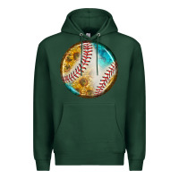 Sports Green baseball with sunflower round earrings Premium Hoodie - BundleAndBundleShop