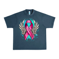 Midnight Navy cancer ribbon with angel wings Urban Heavy Tee - NancyCooperArtShop
