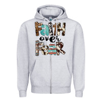 Heather Grey Faith Over Fear Zipper Hoodie - FaDigitalArtStudio