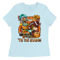 Baby Blue Tis The Season Fall Football Truck Ladies Tee - BundleAndBundleShop