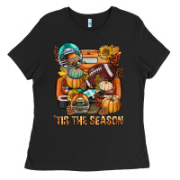 Black Tis The Season Fall Football Truck Ladies Tee - BundleAndBundleShop