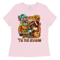 Bubblegum Pink Tis The Season Fall Football Truck Ladies Tee - BundleAndBundleShop