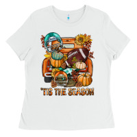 White Tis The Season Fall Football Truck Ladies Tee - BundleAndBundleShop