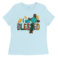 Baby Blue I Am Blessed Cross Ladies Tee - BundleAndBundleShop