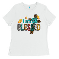 White I Am Blessed Cross Ladies Tee - BundleAndBundleShop