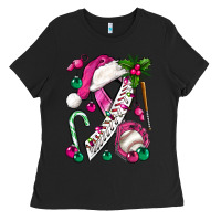 Black Pink Christmas Breast Cancer Ribbon Baseball Ladies Tee - BundleAndBundleShop