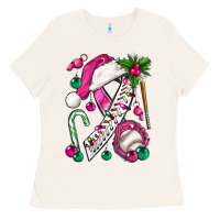 Bone Pink Christmas Breast Cancer Ribbon Baseball Ladies Tee - BundleAndBundleShop