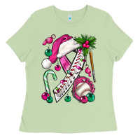 Matcha Pink Christmas Breast Cancer Ribbon Baseball Ladies Tee - BundleAndBundleShop