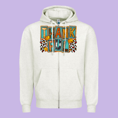 Thankful Zipper Hoodie Designed By Fadigitalartstudio
