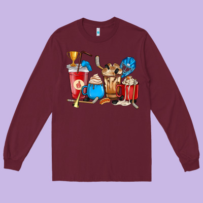 Hockey Coffee Cups Long Sleeve Tee Designed By Howdyjamesfarm
