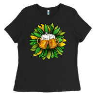 Black St. Patricks Sunflower With Beer Ladies Tee - BundleAndBundleShop