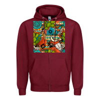Burgundy western cactus aztec seamless pattern Zipper Hoodie - BundleAndBundleShop