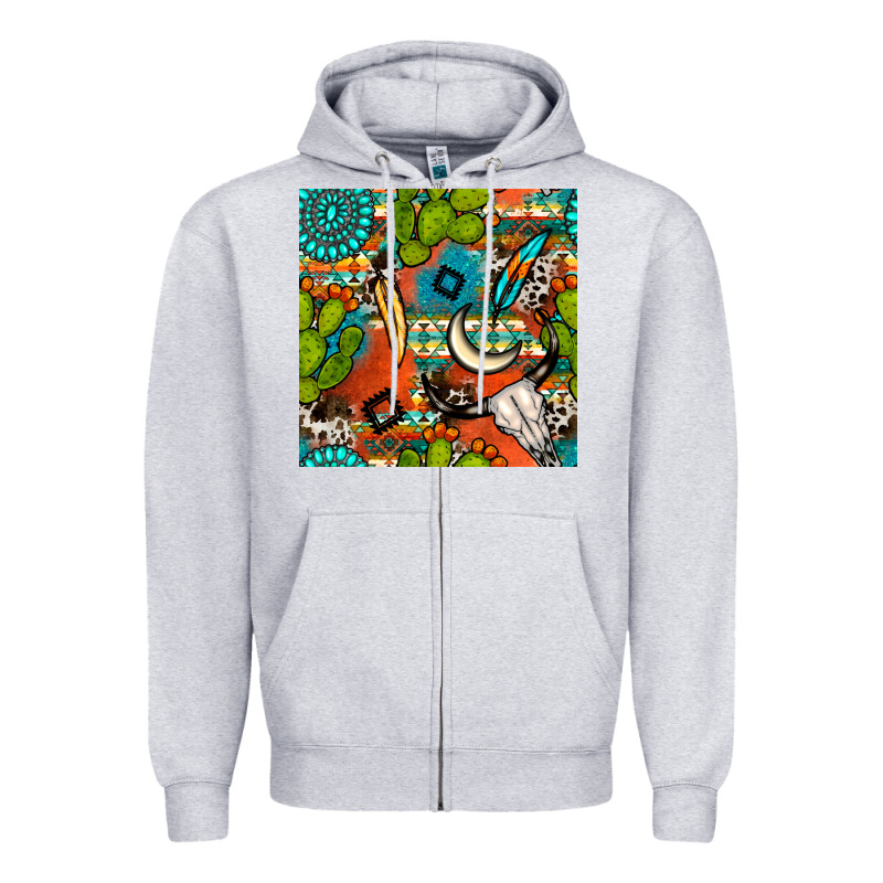 Western Cactus Aztec Seamless Pattern Zipper Hoodie by BundleAndBundleShop | Teevron