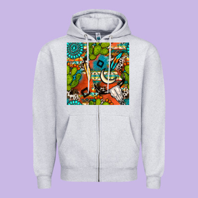 Western Cactus Aztec Seamless Pattern Zipper Hoodie Designed By Bundleandbundleshop