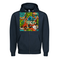 Navy western cactus aztec seamless pattern Zipper Hoodie - BundleAndBundleShop