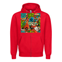 Red western cactus aztec seamless pattern Zipper Hoodie - BundleAndBundleShop