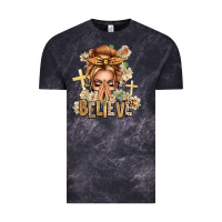 Cloud Black Blonde Hair Believe Praying Caucasian Messy Bun Vintage Tee - texasbilliewilder