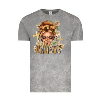 Blonde Hair Believe Praying Caucasian Messy Bun Vintage Tee | Teevron