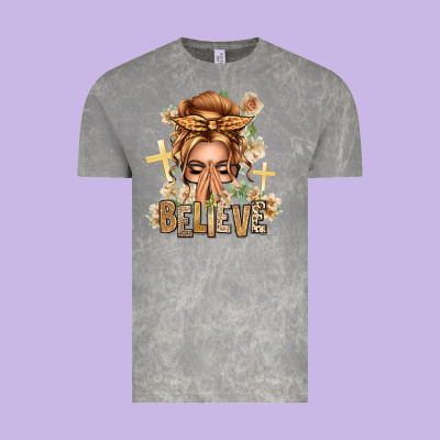 Blonde Hair Believe Praying Caucasian Messy Bun Vintage Tee Designed By Texasbilliewilder