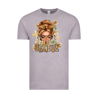 Vintage Zinc Blonde Hair Believe Praying Caucasian Messy Bun Vintage Tee - texasbilliewilder