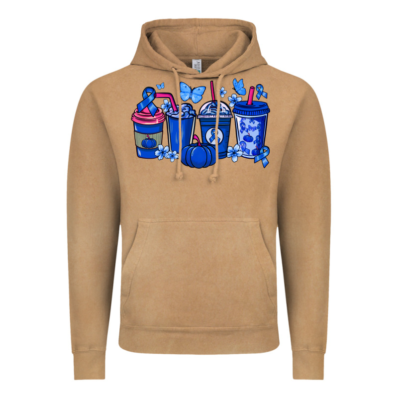 Colon Cancer Coffee Cups Blue Ribbon Vintage Hoodie by NancyCooperArtShop | Teevron
