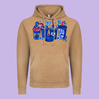 Colon Cancer Coffee Cups Blue Ribbon Vintage Hoodie Designed By Nancycooperartshop