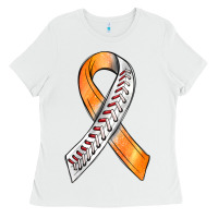 White Kidney Cancer Ribbon Baseball Ladies Tee - BundleAndBundleShop