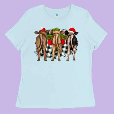 Christmas Heifers Back View Ladies Tee Designed By Ranaportraitstore
