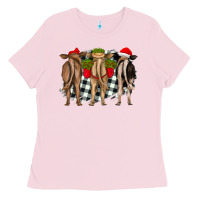 Bubblegum Pink christmas heifers back view Ladies Tee - RanaPortraitStore