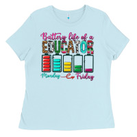 Baby Blue Battery Life Of A Educator Ladies Tee - BundleAndBundleShop
