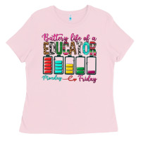 Bubblegum Pink Battery Life Of A Educator Ladies Tee - BundleAndBundleShop