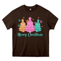 Chocolate Brown merry christmas glitter trees Heavy Core Tee - MaliasSmallBusiness