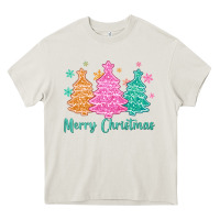 Cream merry christmas glitter trees Heavy Core Tee - MaliasSmallBusiness