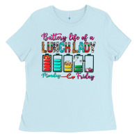 Baby Blue Battery Life Of A lunch Lady Ladies Tee - BundleAndBundleShop