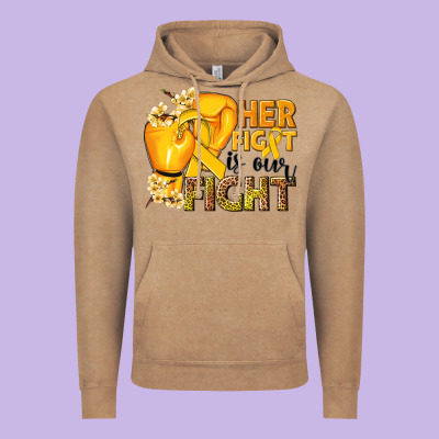 Her Fight Is Our Fight Childhood Cancer Yellow Vintage Hoodie Designed By Nancycooperartshop