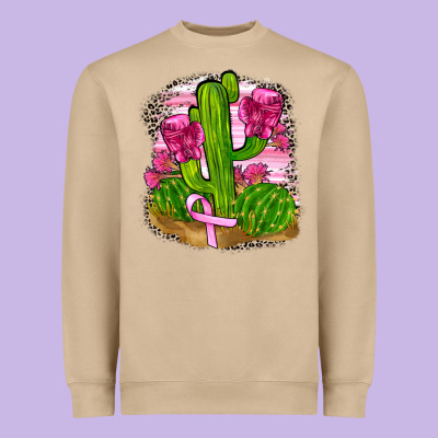 Breast Cancer Cactus Heavyweight Sweatshirt Designed By Fadigitalartstudio