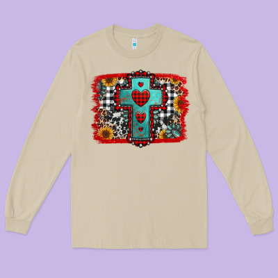 Christmas Cross With Background Long Sleeve Tee Designed By Jasminsmagicworld