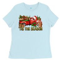 Baby Blue Tis' The Season Christmas Truck Ladies Tee - BundleAndBundleShop