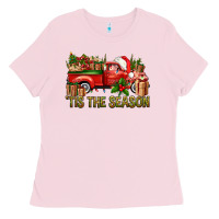 Bubblegum Pink Tis' The Season Christmas Truck Ladies Tee - BundleAndBundleShop