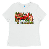 White Tis' The Season Christmas Truck Ladies Tee - BundleAndBundleShop