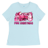 Baby Blue Pink Christmas Truck Ladies Tee - BundleAndBundleShop