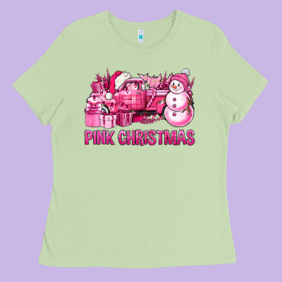 Pink Christmas Truck Ladies Tee Designed By Bundleandbundleshop