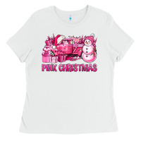 White Pink Christmas Truck Ladies Tee - BundleAndBundleShop