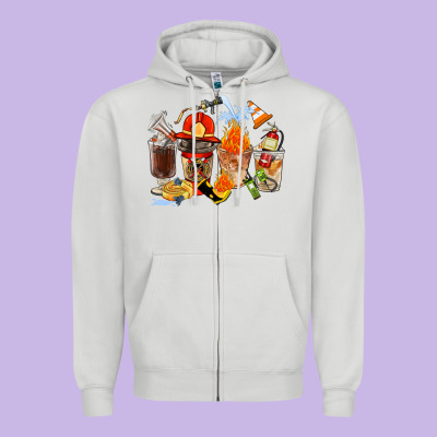 Firefighter Coffee Cups Zipper Hoodie Designed By Fadigitalartstudio