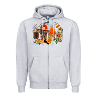 Heather Grey Firefighter Coffee Cups Zipper Hoodie - FaDigitalArtStudio