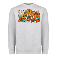 Heather Grey Thanksgiving Coffee Cups Heavyweight Sweatshirt - FaDigitalArtStudio