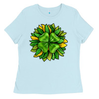 Baby Blue St. Patricks Sunflower With Clover Ladies Tee - BundleAndBundleShop