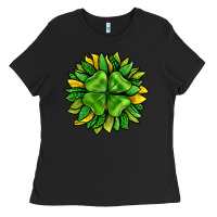Black St. Patricks Sunflower With Clover Ladies Tee - BundleAndBundleShop